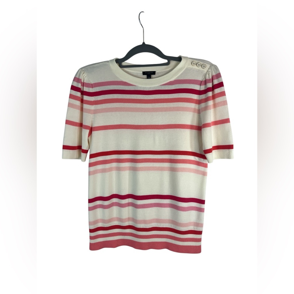 Talbots Petite Women’s Sweater Top Size SP Short Sleeve Striped Pink cream